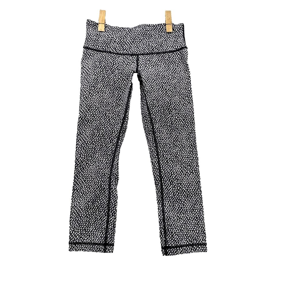 Lululemon Leggings Women's 4 Black Herringbone Crop Low Rise Running Athleisure